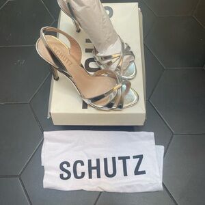 SCHUTZ Silver Strappy Heels